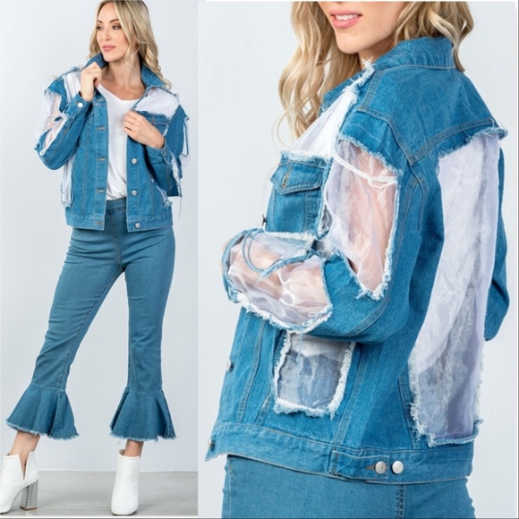 Jackets & Blazers - Distressed Denim Jacket with Cutout